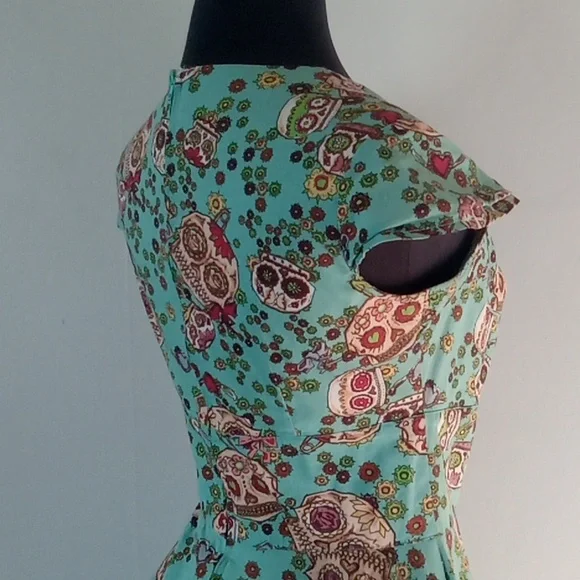 Hell Bunny Day of the dead candy skull retro swing dress XS - Picture 6 of 8